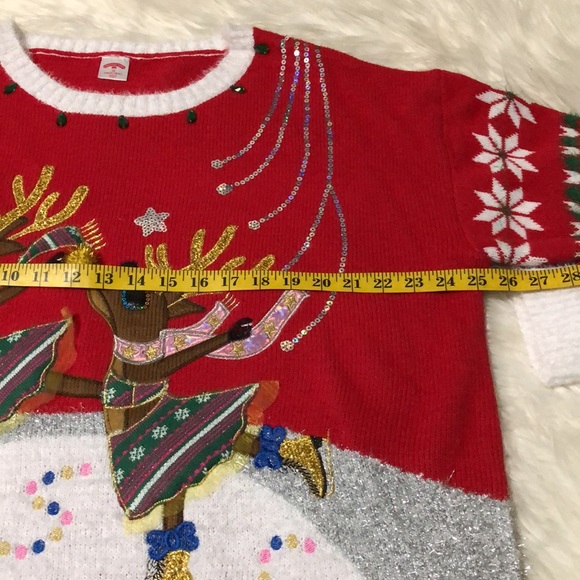 Holiday time skating deer Christmas sweater - Picture 3 of 7